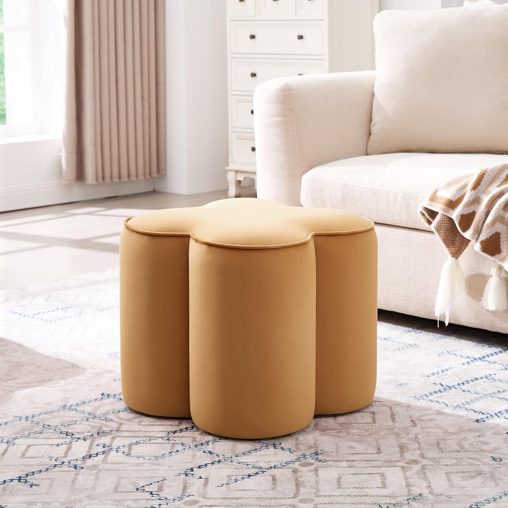 Zesthouse Flower Pouf Ottomans Foot Rest Set of 2, Velvet Poofy Ottomans | Large Ottoman Footstool for Couch, Modern Living Room Stool Seat, Cute Square Vanity Stool for Bedroom, Camel Dorm Foot Stool