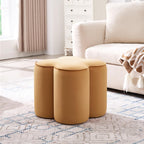 Zesthouse Flower Pouf Ottomans Foot Rest Set of 2, Velvet Poofy Ottomans | Large Ottoman Footstool for Couch, Modern Living Room Stool Seat, Cute Square Vanity Stool for Bedroom, Camel Dorm Foot Stool