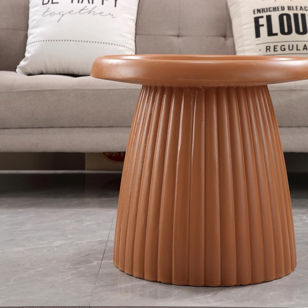 19.69" Round Light Terracotta MGO End Table for Indoors and Outdoors, Mi...