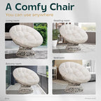 Bme 40" Ergonomic Wicker Papasan Chair with Soft Thick Density Fabric Cushion, High Capacity Steel Frame, 360 Degree Swivel for Living, Bedroom, Reading Room, Lounge