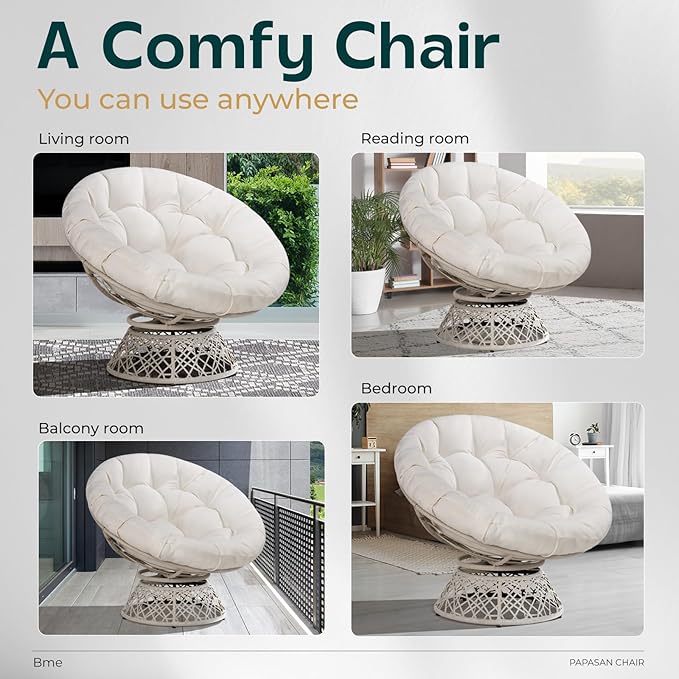 Bme 40" Ergonomic Wicker Papasan Chair