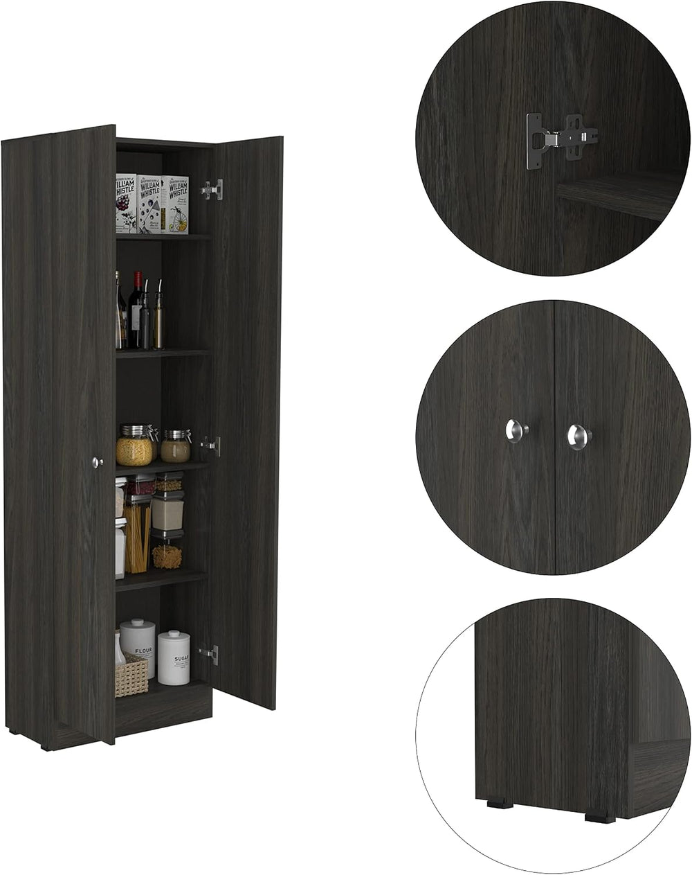 71" H Kitchen Storage Pantry Cabinet,2-Door Wooden Cupboard Credenza Buf...