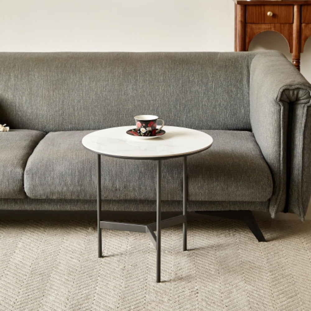 Side/End Table - Small Round Accent Table, Metal Gray Narrow Night Stands wit...