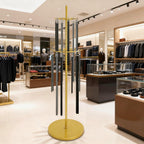 Gold Belt Display Scarf &Ties Rack Stand, 360° Rotation Floor Mounted Belt Hanger, Metal Men Closet Belt Organizer Holder Jewelry Necklaces Purse Hanger Shelf for Clothing Store Retail & Home