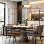 Industrial Ceiling Wine Rack with Glass Holder & Shelf – Height Adjustable Hanging Wine Bottle Storage, Black Metal Overhead Bar Shelf for Home Bar, Kitchen, Cafe (Black, 59in/150cm)
