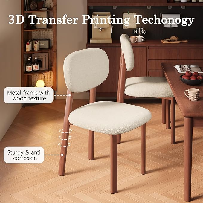 Modern Dining Room Chairs Set of 2 Upholstered Kitchen & Dining Chairs with Metal Legs for Dining Room Kitchen Living Room, Beige/Walnut Linen
