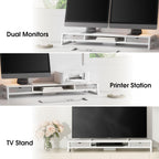 Fenge Dual Monitor Stand, Monitor Riser with Drawer, 42.5 Inch Large Computer Monitor Stand for 2 Monitors, 2 Tier Wooden Desk Shelf for Top of Desk