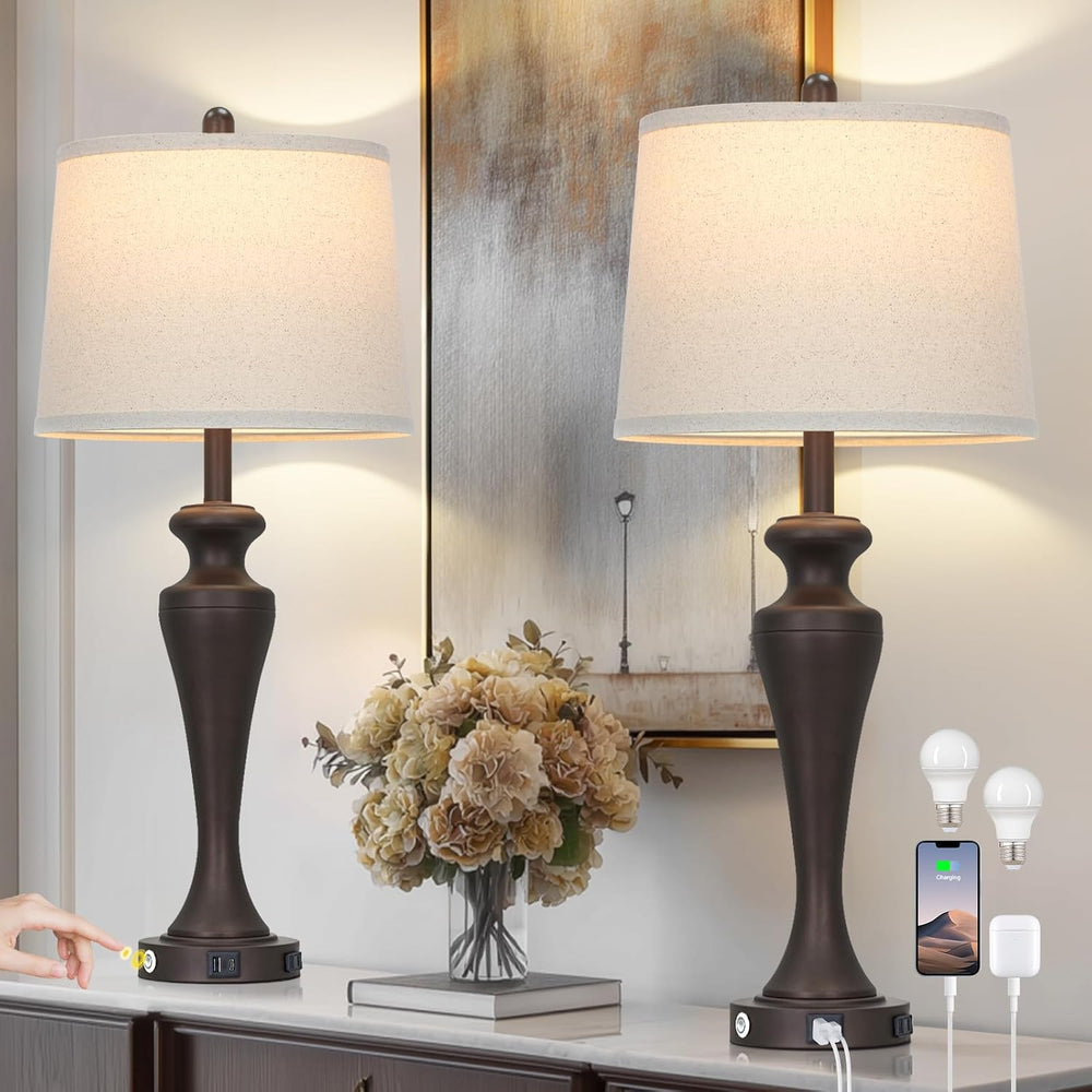 CINSARY 30“ Tall Brown Table Lamps Set of 2, Touch Control Living Room Lamp w...