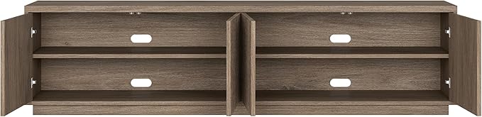 Henn&Hart Fluted TV Stand for TVs up to 85" with 2 Concealed Ribbed Storage Cabinets and Adjustable Shelves for Living Room, Family Room, or Office, Weathered Gray