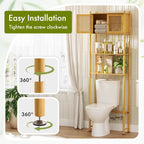 Over The Toilet Storage Cabinet Bamboo, 4-Tier Over Toilet Organizer Rack Freestanding Toilet Shelf for Bathroom, Laundry, Space Saver, Natural Color