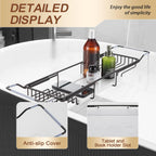 BVL Bathtub Tray Stainless Steel with Marble Base Matte Black Bathtub Tray with White Marble Base Adjustable & Rustproof Bath Caddy for Spa, Relaxation, Bath Bombs