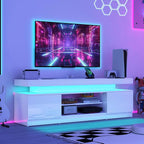 Verano Garden 63" LED TV Stand for 75 Inch TV, High Gloss Entertainment Center with Power Outlet & Light, Modern TV Media Console with 2 Storage Cabinets & Open Shelf for Living Room, Bedroom, White