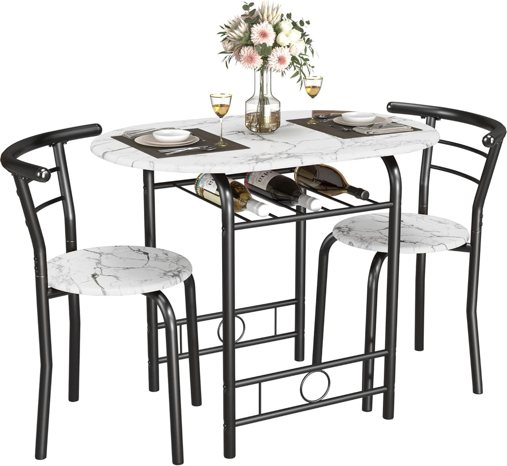 JUMMICO 3-Piece Wooden Round Table & Chair Set (White/Black) | Kitchen Br...