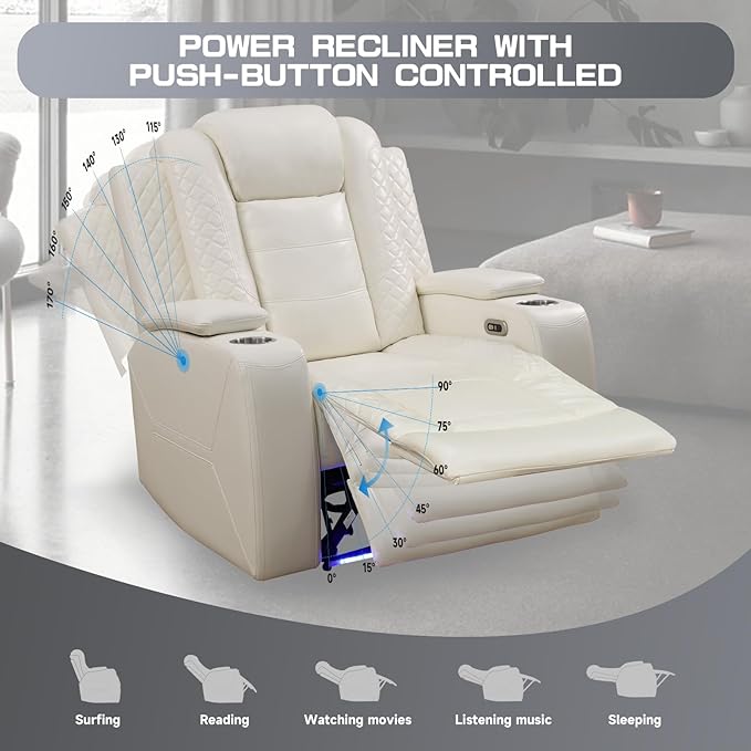 3+2+1 PU Leather Power Sectional Sofa Set, Living Room Furniture, Reclining Couch, Loveseat, Chair with LED Light/USB Ports/Storage Armrests/Center Console/Cup Holders/Wireless Chargers/Coffee Table