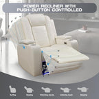 PU Leather Power Wall Hugger Chair Double Reclining Sectional Sofa 3-Seater Loveseat Couch with Reversible Coffee Table, Wireless Chargers, USB Port, Cup Holders, Storage Armrest, Ambient LED Light
