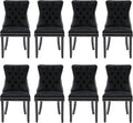 Velvet Upholstered Dining Chairs Set of 8, Modern Style Kitchen Side Chairs with Nailhead Trim and Wood Legs,Metal Pulling Ring for Dining Room Living Room(Black)