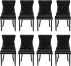 Velvet Upholstered Dining Chairs Set of 8, Modern Style Kitchen Side Chairs with Nailhead Trim and Wood Legs,Metal Pulling Ring for Dining Room Living Room(Black)