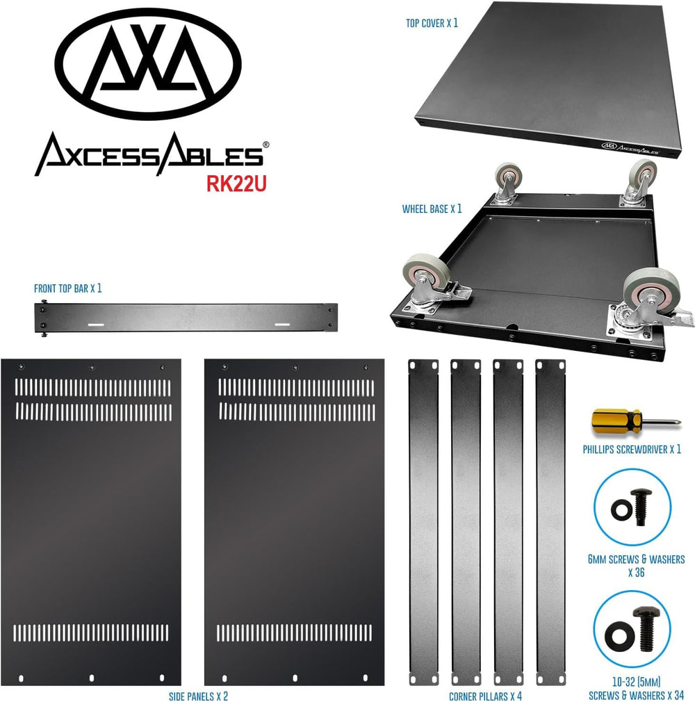 AxcessAbles 22U Network Rack with Wheels-500lb Capacity,18" Depth|19-Inc...