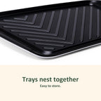 Grilling Prep and Serve Trays, BBQ Tray for Raw and Cooked Food, Melamine Marinating Serving Platter and Grill Tray for Outdoor, Parties and BBQ, Food Trays, Set of 2, Black and White