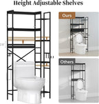 Over The Toilet Storage Shelf with Drawer, 3-Tier Above Toilet Bathroom Organizer with 4 Adjustable Side Shelves, Space Saver Freestanding Rack with Holder & Hook for Laundry Kitchen (Black)