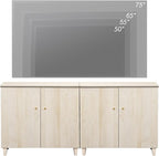 WAMPAT TV Stand Cabinets for TVs up to 75 Inches, 2-in-1 Wood Entertainment Center with Doors and 6 Compartments, 70.8" Modern Media Console Table with Storage for Living Room Bedroom, Natural Oak