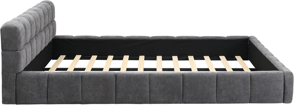 Merax King Size Elegant Chenille Upholstered Platform Bed with Thick Headboar...