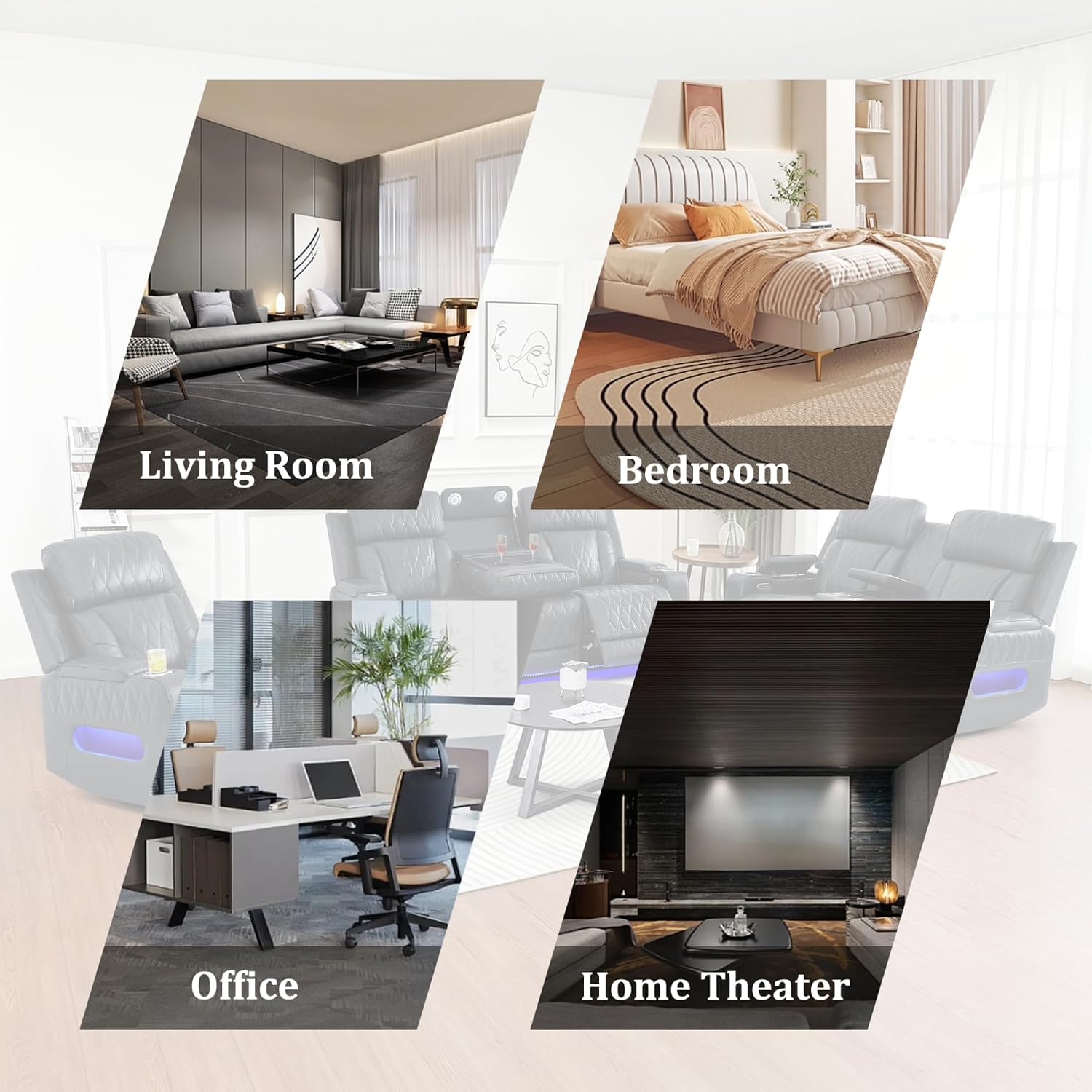 Breathing Leather Power Reclining Sofa Set, Living Room Furniture Set with Recliners, Leather Couch Loveseat and Chair with LED Lights/USB Ports/Storage (Black Gray, 3-Seat Sofa)