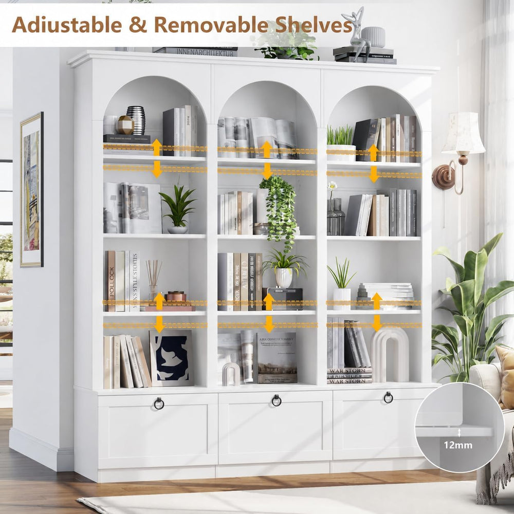 Loomie 71" Tall Triple Wide Bookshelf with Doors, 5-Tier Large Bookcase