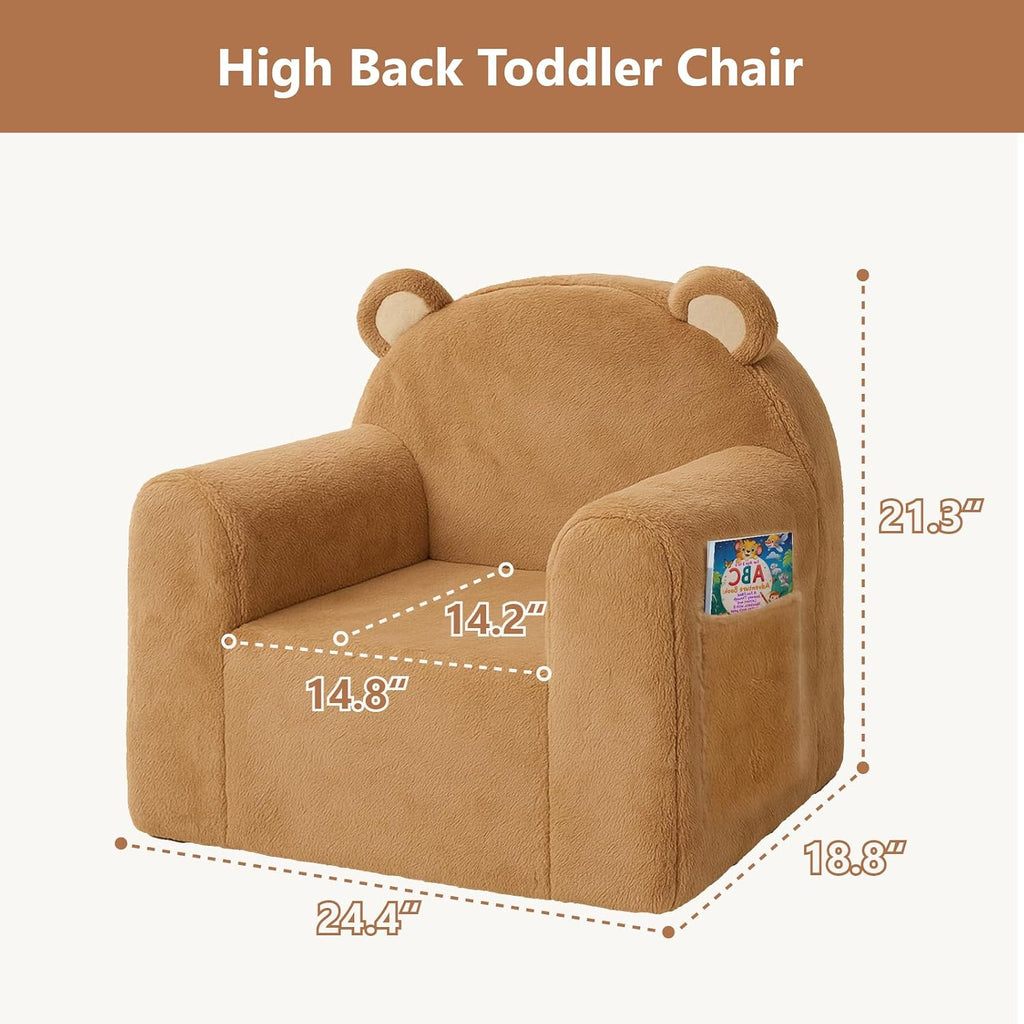 MONKISS Toddler Chairs Comfy, Brown Bear Kids Couch for Ages 1-6 | Toddler Couch, High-Back Foam Armchair, Machine-washable Removable Cover, for Bedrooms, Playrooms, Reading, Rest and Gifts