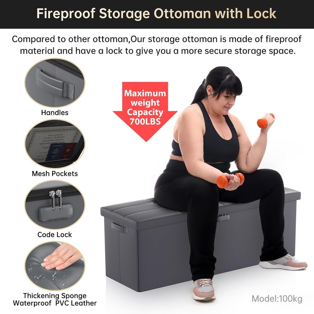 ENGPOW Storage Ottoman, Fireproof Folding Bench with Lock(15”x 43”x15”), Wate...