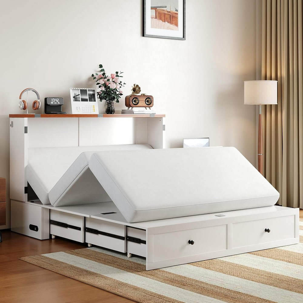 BALUS Full Size Murphy Bed with Mattress Included, 57'' W Murphy Bed ...