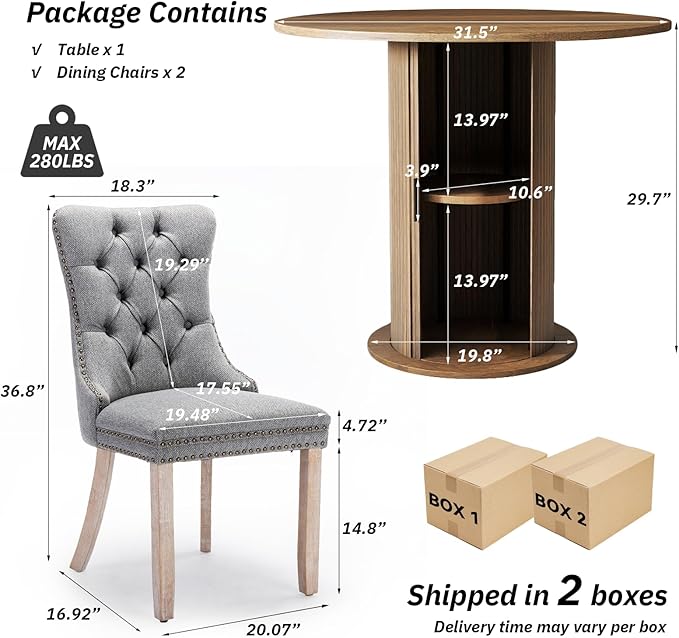 SoarFlash Kitchen Table and Chairs for 2, 31.5" Dining Table Set for 2 with Upholstered Chairs, 3 Piece Kitchen Table Set with Storage Shelf for Small Space, Apartment