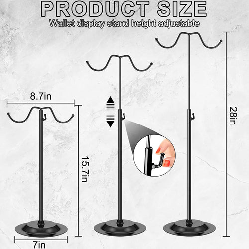 4 Pcs Purse Display Stand Adjustable Height Handbag Display Stand Metal Handbag Stand Holder Double Hook Purse Holder Stand for Home Store Boutique Counter, Black