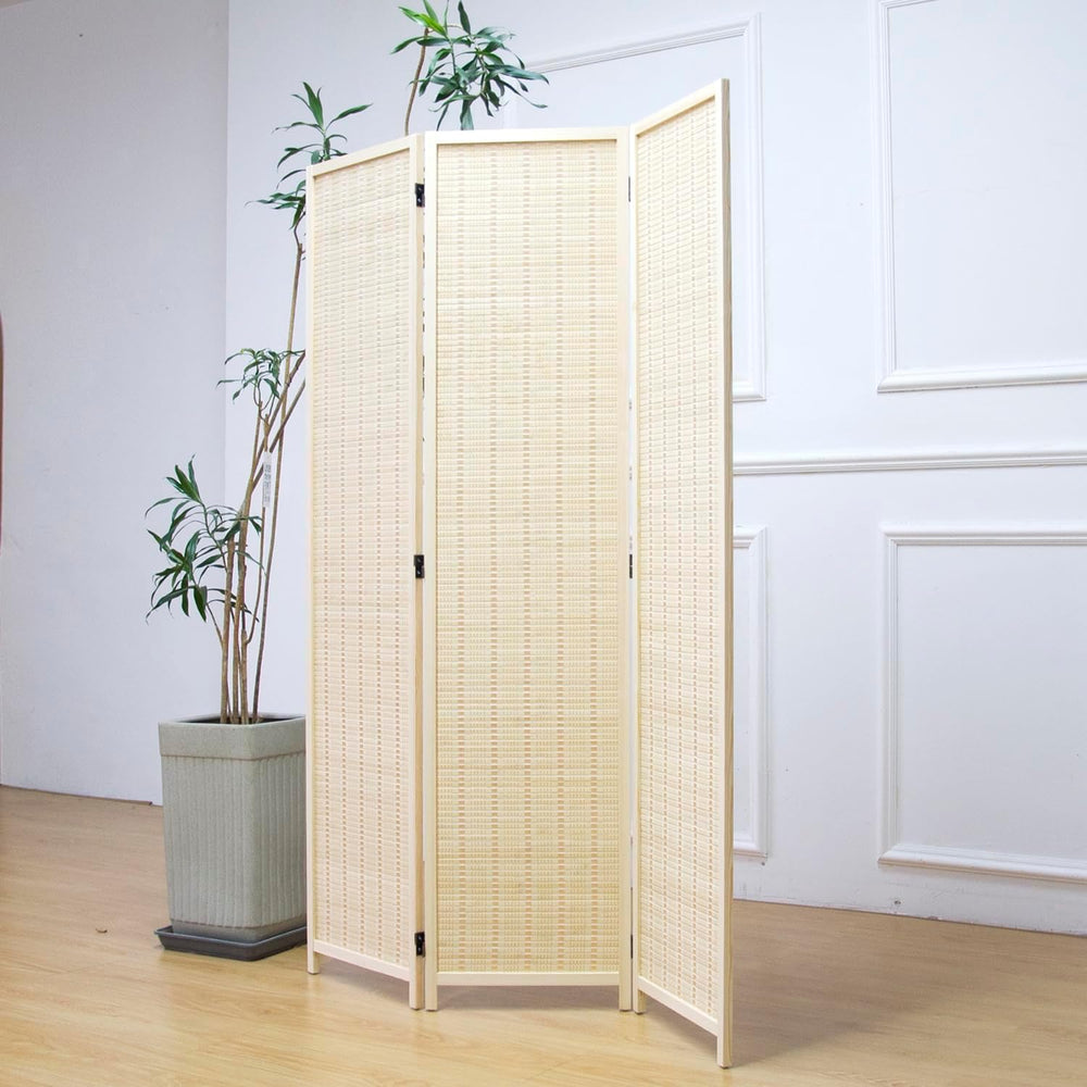Furnnylane 3 Panel Room Divider and Folding Panel Screen,Bamboo Panel Divider...