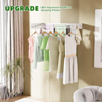 Wall Mounted Drying Rack for Laundry 40'', Folding Drying Rack Clothing Wall Mount with 5 Rods and 6 Hooks, Space Saving for Indoor Outdoor Bathroom Balcony (White, 40'')
