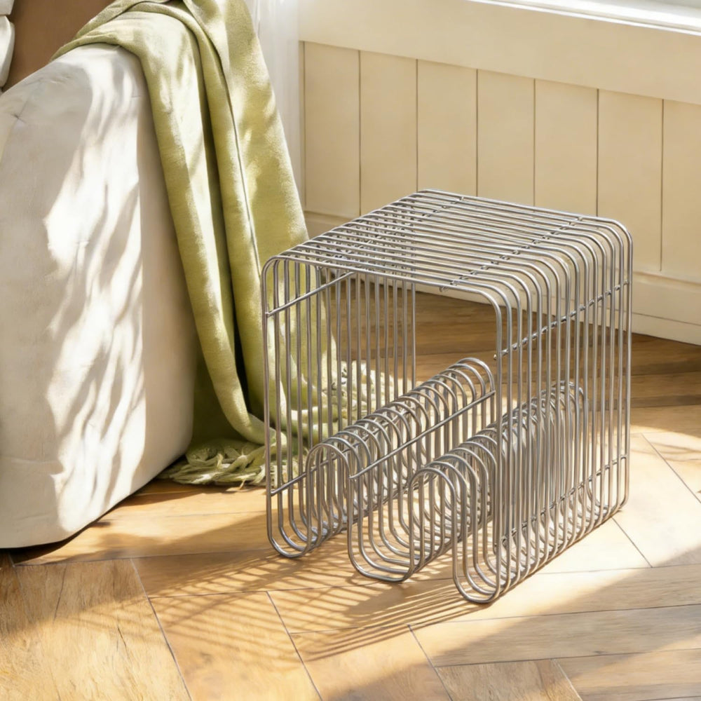 Metal Side Table, Metal End Table with Magazine Rack,Sofa Bedside Table for S...