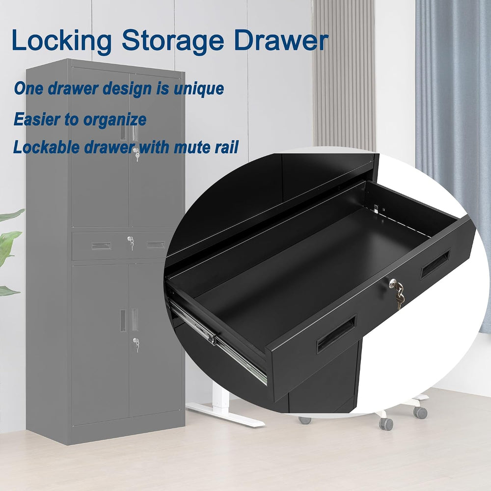 Wanfu Metal Storage Cabinet, 71" H x 28" W x 16" D Locking Sto...