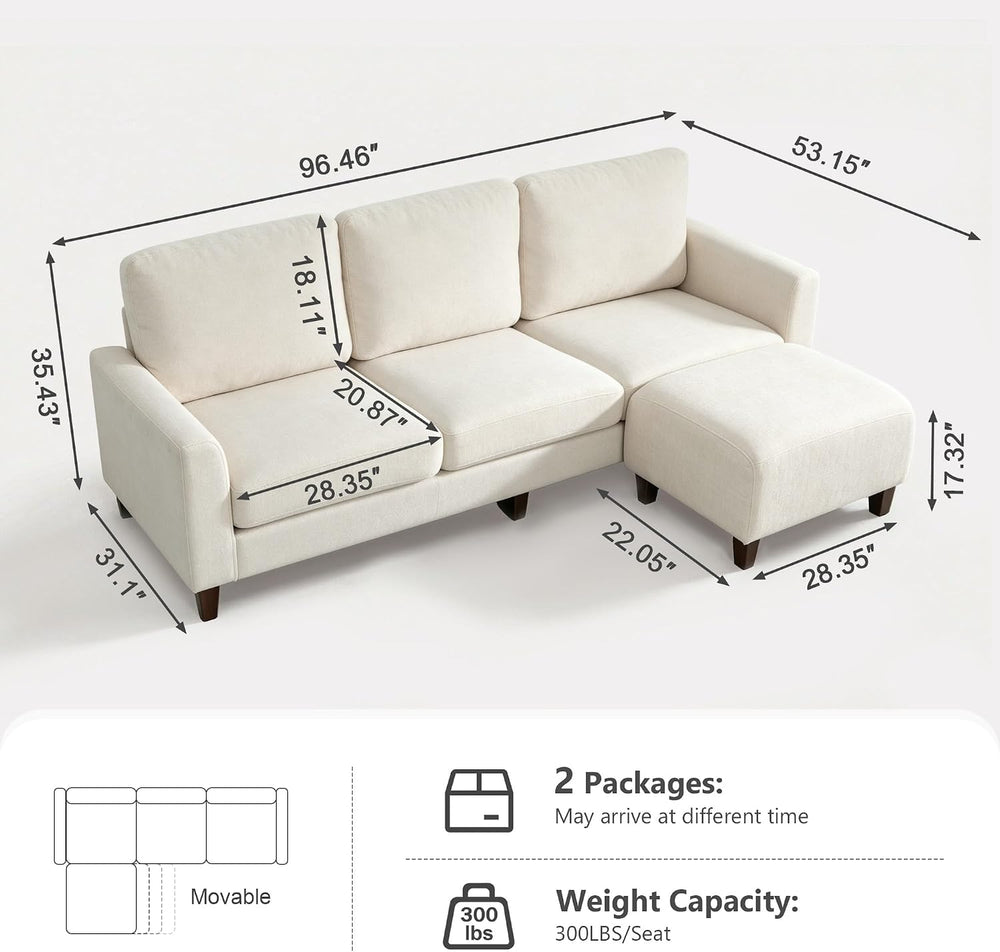 L Shaped Sectional Couch for Living Room, Modular Small Sofa with Ottoman | 9...