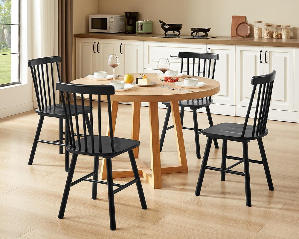 PrimeZone Windsor Dining Chairs Set of 4 with Spindle Back, Black | Solid Rub...