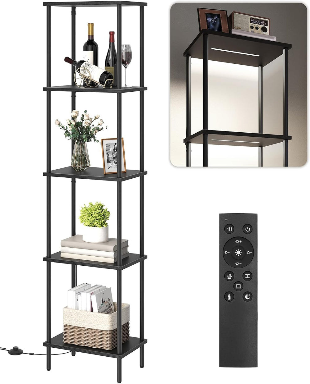 Display Shelf with Light, 5-Tier Shelf Lamp, Corner Floor Lamp with Shelves, ...