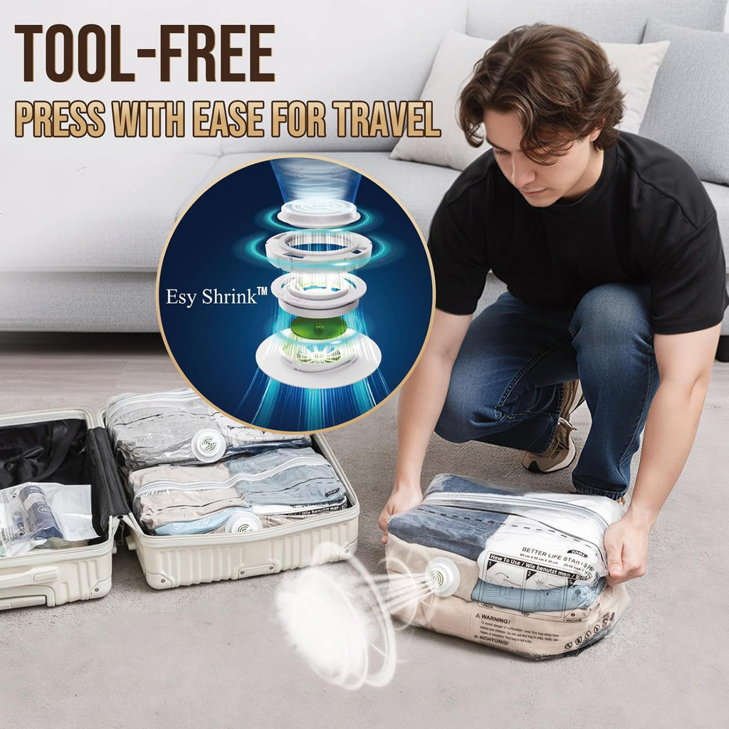 TAILI 6 Pack Cube Vacuum Storage Bags, Medium Size (25x19x11 inch), Vacuum Seal Bags for Clothing, Travel Compression Packing for Clothes, Blankets, Baby Clothes, Travel Essential