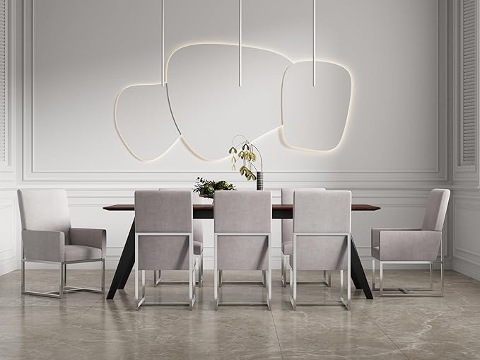 Manhattan Comfort Element Modern Velvet Dining Chairs, High Density Foam, Chrome Finish Stainless Steel Frame, High-Back, Fully Assembled Industrial Chic Accent Furniture, Set of 2, Champagne