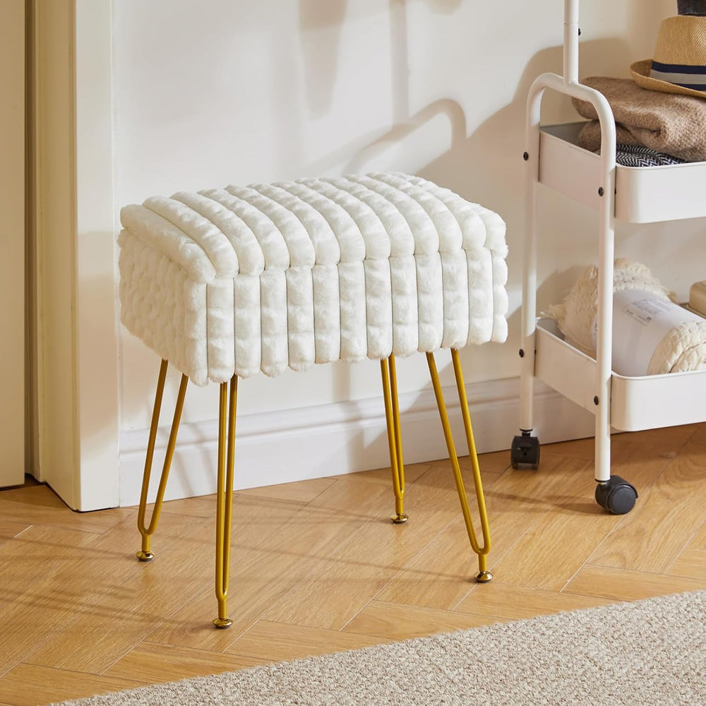 IBUYKE Rectangle Vanity Chair Ottoman, Footrest Stool, White WBD004W | Storag...