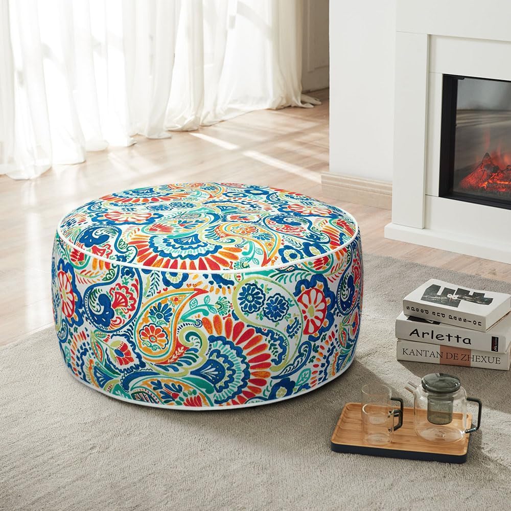 Magpie Fabrics Inflatable Stool Ottoman Pouf D20 xH9, Outdoor Round Footrest ...