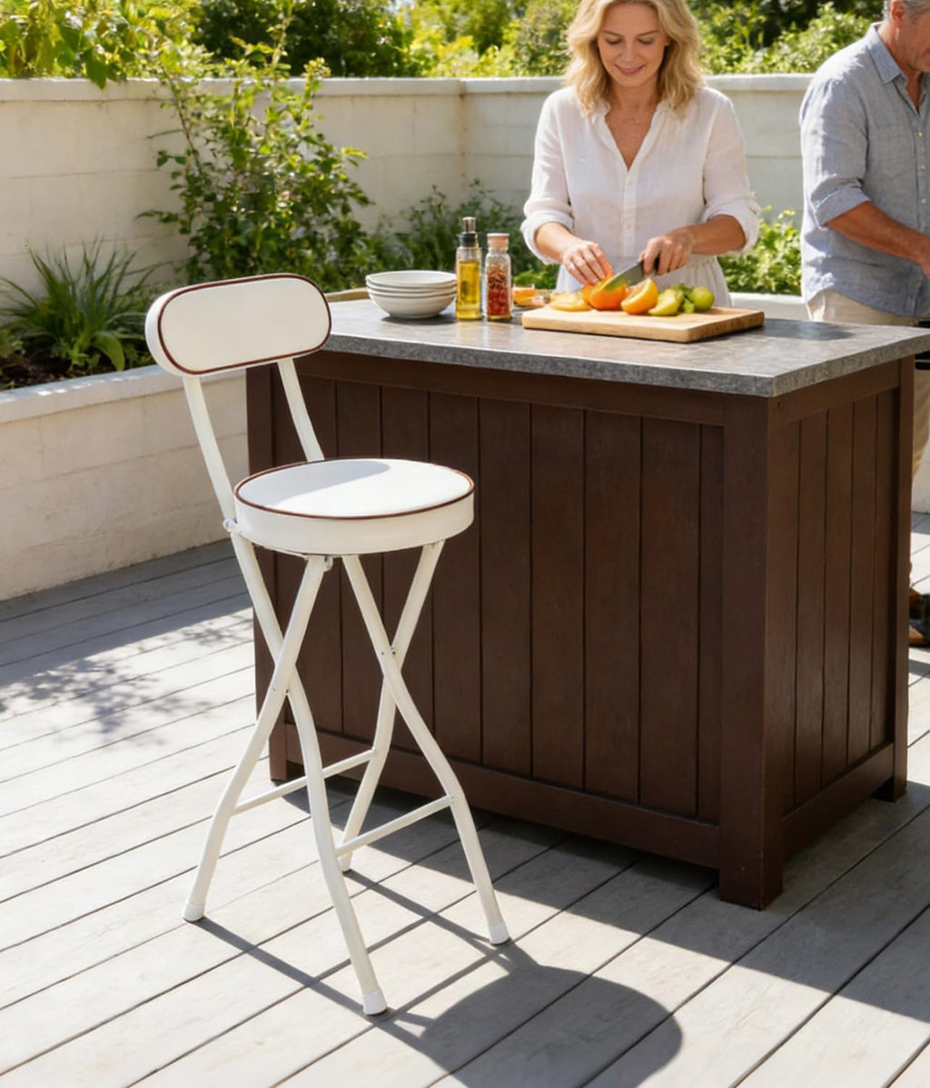2 PCS Folding Bar Stool with Back, Set of 2-Folding Bar Stool Chair with Back, Tall Foldable Stool Seat Padded Portable Stools Counter Height Foldable Stools for Adults Kitchen Island (White)
