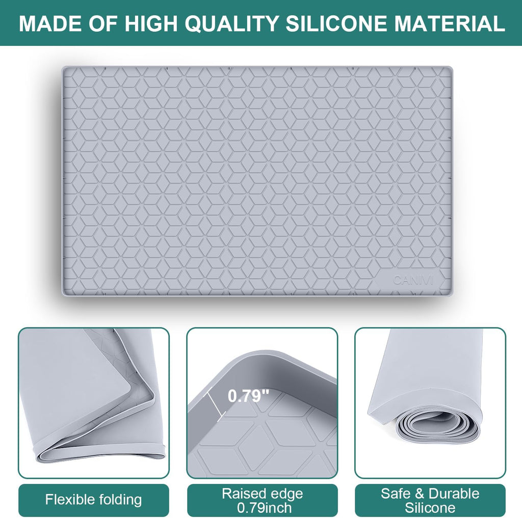 Under Sink Mat, 34" x 22" Waterproof Silicone Under Sink Tray for Kitchen & Laundry Cabinets, Kitchen Cabinet Shelf Protector, Up to 3.3 Gallons Liquid, Fits 36 inch Standard Cabinet Light Grey