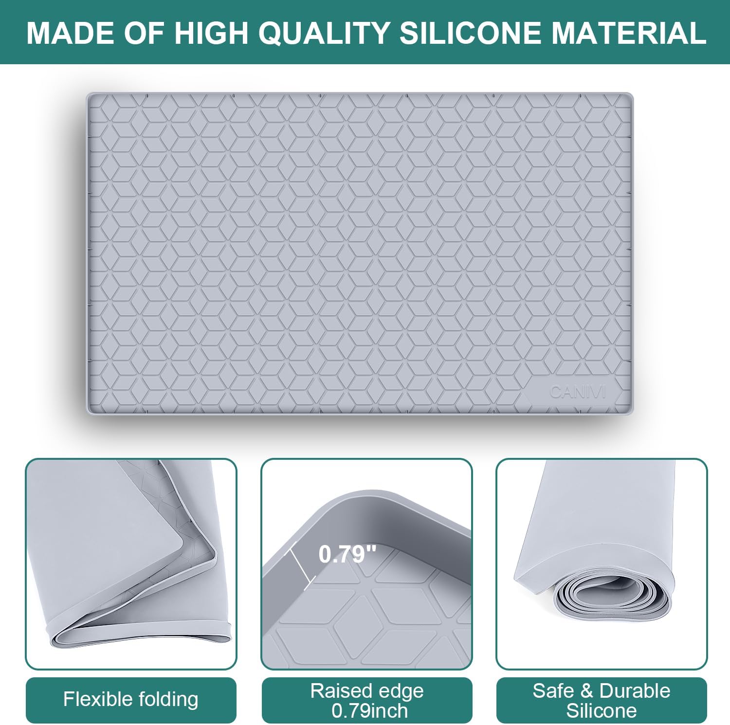 Under Sink Mat, 34" x 19" Waterproof Silicone Under Sink Tray for Kitchen & Laundry Cabinets, Kitchen Cabinet Shelf Protector, Up to 3.3 Gallons Liquid, Fits 36 inch Standard Cabinet Light Grey