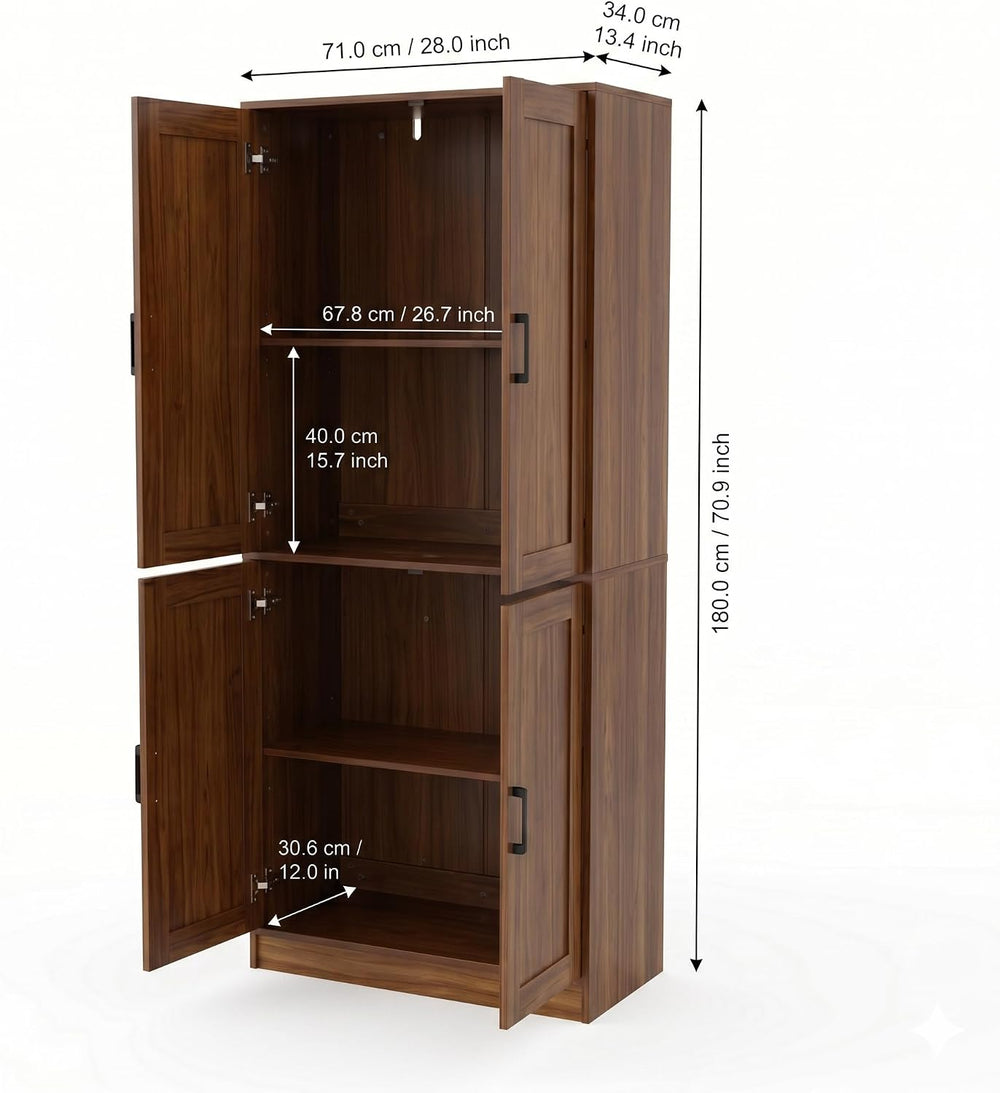 DIYART 71" Tall Kitchen Pantry Cabinet, Freestanding Food Storage Organi...
