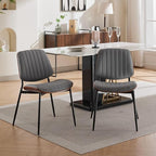 Dining Chairs Set of 4, Mid-Century Modern Upholstered PU Leather Chairs with Walnut Bentwood Back and Metal Legs Adjustable Feet for Kitchen Dining Room, Gray Vertical Stripes