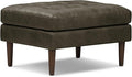 POLY & BARK Napa Ottoman - Full-Grain Leather Upholstered Ottoman with Feather-Down Topper - Couch for Living Room - Vintage Italian Leather in Olivine Green